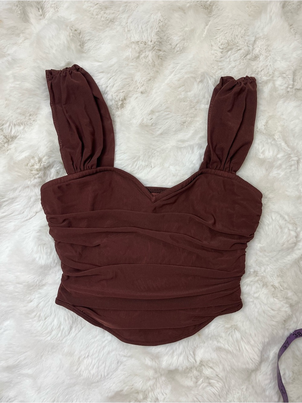 SHEIN Burgundy Ruched Bodysuit Size Small Puff Sleeve Stretch Fitted Top